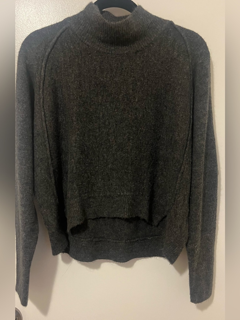 Melrose and Market Mock Neck Slight Bat Wing Dark Charcoal Crewneck Sweater